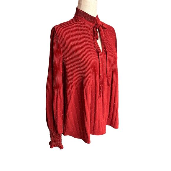 Max Studio Size XS Oversized Tie Neck long Sleeve Dot Pleated Shirt NEW - Picture 3 of 8